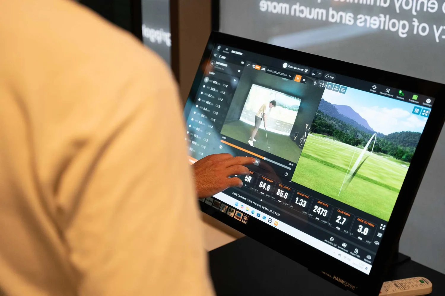 A Trackman screen showing shot data during a lesson programme at Grip Golf